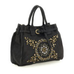 Borsa Campomaggi shopping Rossella Nera in Pelle di vacchetta tinta in capo con Borchie e Strasse art. C03347OND X0045 C1501 - immagine 3