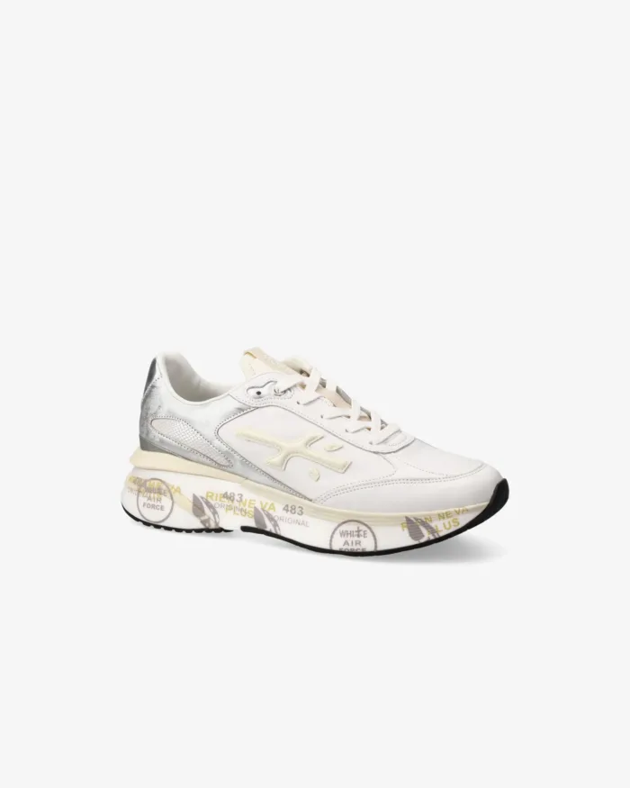 Sneakers Premiata Donna in Pelle Bianca e Dettagli Argento art. Moerund 7798, foto 2 di 5