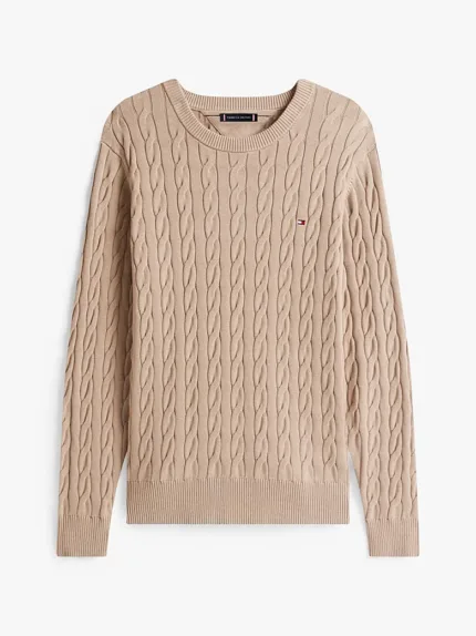 Maglione Girocollo Uomo con Trecce Tommy Hilfiger Beige art. MW0MW33132 AFE