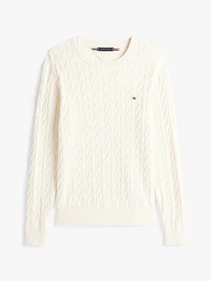 Maglione Girocollo Uomo con Trecce Tommy Hilfiger Avorio art. MW0MW33132 Z00