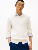Maglione Girocollo Uomo con Trecce Tommy Hilfiger Avorio art. MW0MW33132 Z00 - immagine 2