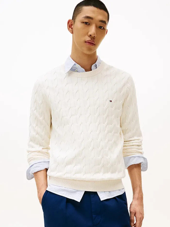 Maglione Girocollo Uomo con Trecce Tommy Hilfiger Avorio art. MW0MW33132 Z00, foto 2 di 4