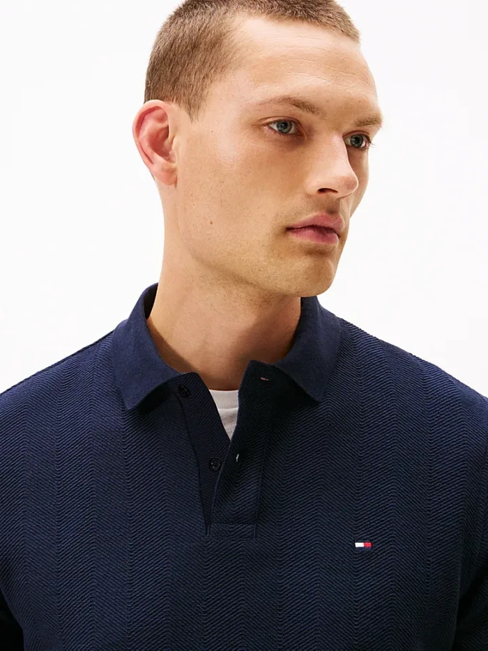 Polo Manica Lunga in Jacquard Uomo Blu Tommy Hilfiger art. MW0MW40292 DW5, foto 2 di 5