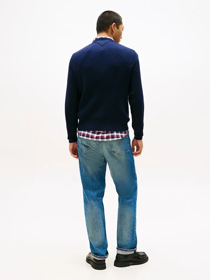 Maglione Girocollo a Costine Uomo In Cotone e Cashmere Tommy Hilfiger Blu art. MW0MW40449 DW5, foto 4 di 5