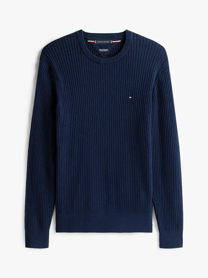 Maglione Girocollo a Costine Uomo In Cotone e Cashmere Tommy Hilfiger Blu art. MW0MW40449 DW5, foto 5 di 5