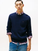 Maglione Girocollo a Costine Uomo In Cotone e Cashmere Tommy Hilfiger Blu art. MW0MW40449 DW5