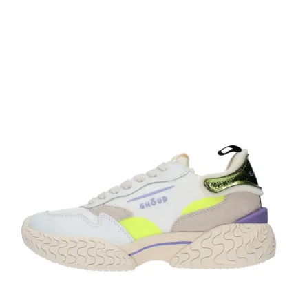Sneakers Ghoud Donna Tyre Low In Pelle Bianca e Dettagli Verdi  art. TYLW SP01