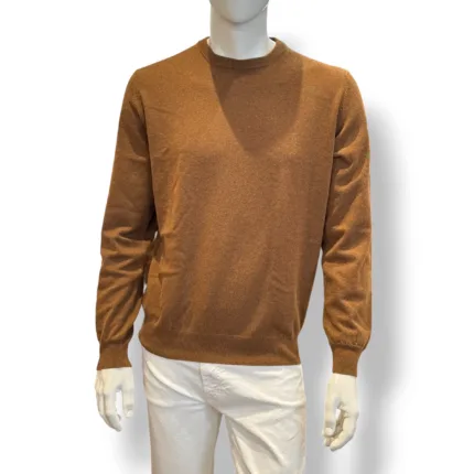 Maglione Girocollo Filippo De Laurentiis in Pura Lana Cashmere Beige Cognac art. GC1MLD CA12R 180