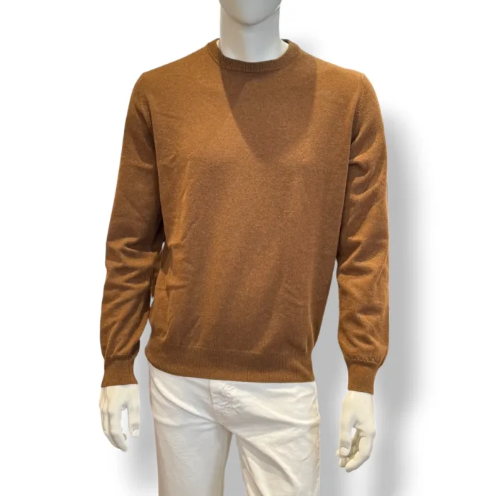 Maglione Girocollo Filippo De Laurentiis in Pura Lana Cashmere Beige Cognac art. GC1MLD CA12R 180, foto 1 di 2