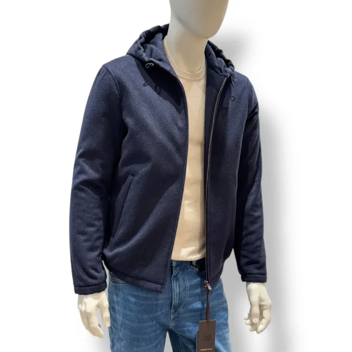 Giaccone Imbottito Uomo Richard Smith con Rivestimento il Pura Lana Cashmere Blu e Cappuccio Art Pascal, foto 3 di 3
