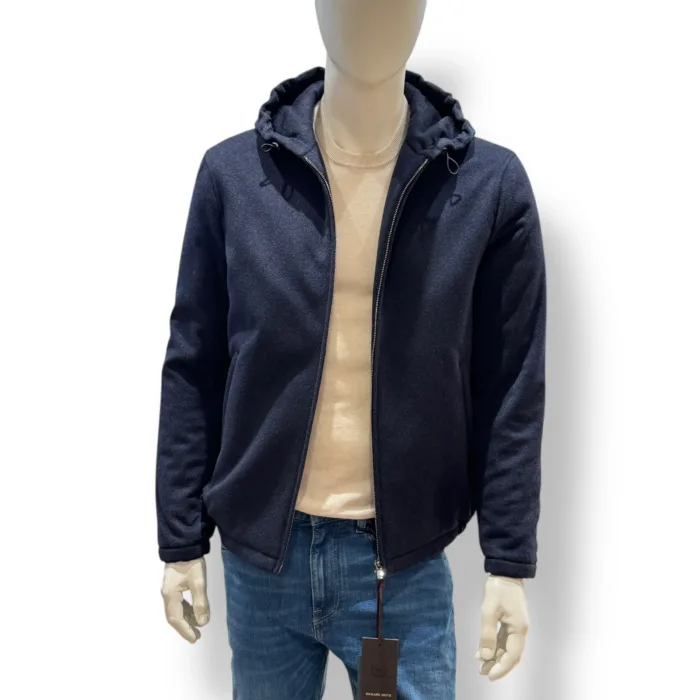 Giaccone Imbottito Uomo Richard Smith con Rivestimento il Pura Lana Cashmere Blu e Cappuccio Art Pascal, foto 2 di 3