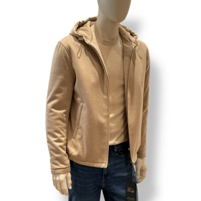 Giaccone Imbottito Uomo Richard Smith con Rivestimento il Pura Lana Cashmere Beige e Cappuccio Art Pascal, foto 2 di 3