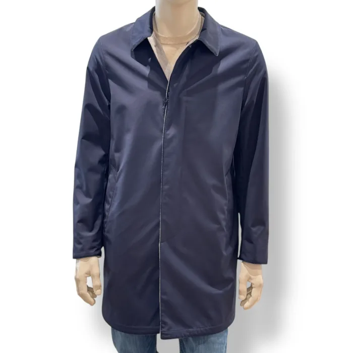 Cappottino Reversibile Double Face Uomo Richard Smith in Nylon Loro Piana Blu e Puro Cashmere Grigio Chiaro Art Apollo, foto 1 di 4
