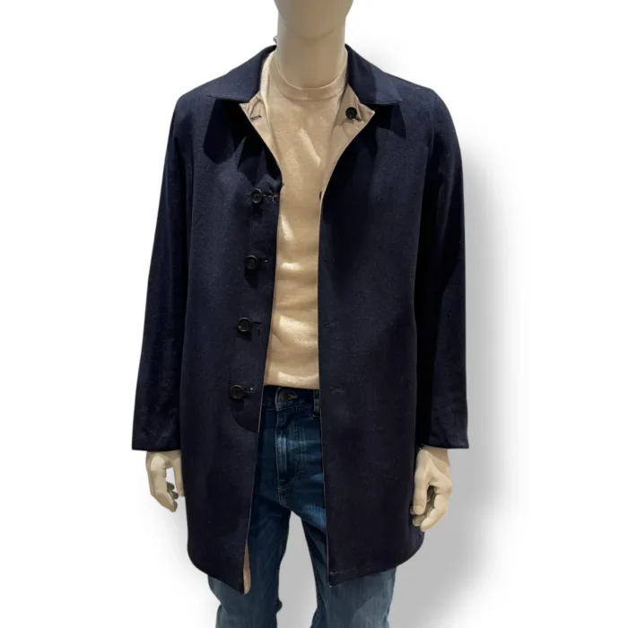 Cappottino Reversibile Double Face Uomo Richard Smith in Nylon Loro Piana Tortora e Puro Cashmere Blu Art Apollo, foto 4 di 4