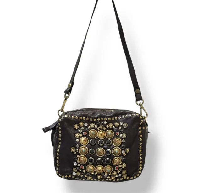 Borsa Campomaggi Bauletto Mini Kate Moro in Pelle di vacchetta tinta in capo con Borchie Colorate art. C001080OND X0045 C1501, foto 4 di 4