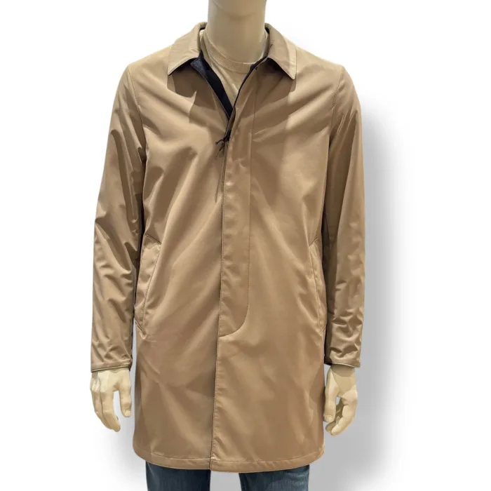 Cappottino Reversibile Double Face Uomo Richard Smith in Nylon Loro Piana Tortora e Puro Cashmere Blu Art Apollo, foto 1 di 4