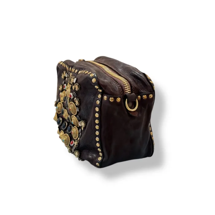 Borsa Campomaggi Bauletto Mini Kate Moro in Pelle di vacchetta tinta in capo con Borchie Colorate art. C001080OND X0045 C1501, foto 2 di 4