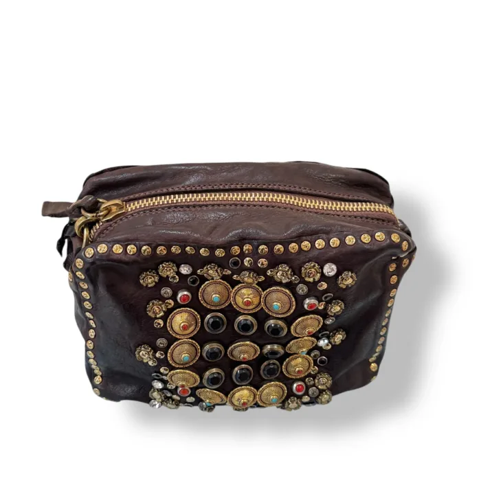 Borsa Campomaggi Bauletto Mini Kate Moro in Pelle di vacchetta tinta in capo con Borchie Colorate art. C001080OND X0045 C1501, foto 3 di 4