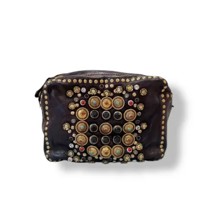 Borsa Campomaggi Bauletto Mini Kate Moro in Pelle di vacchetta tinta in capo con Borchie Colorate art. C001080OND X0045 C1501