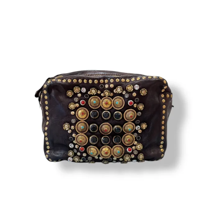 Borsa Campomaggi Bauletto Mini Kate Moro in Pelle di vacchetta tinta in capo con Borchie Colorate art. C001080OND X0045 C1501, foto 1 di 4