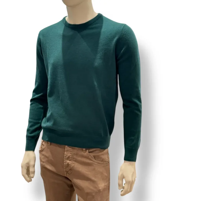 Maglione Girocollo Della Ciana in Pura Lana Cashmere Verde Foresta art. DC9-07132, foto 2 di 3