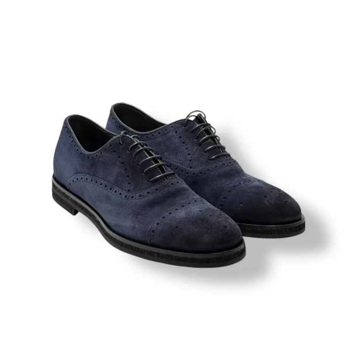 Francesina Uomo Barrett Oxford In Camoscio Blu Fondo Gomma cod. 222U013.7, foto 2 di 5