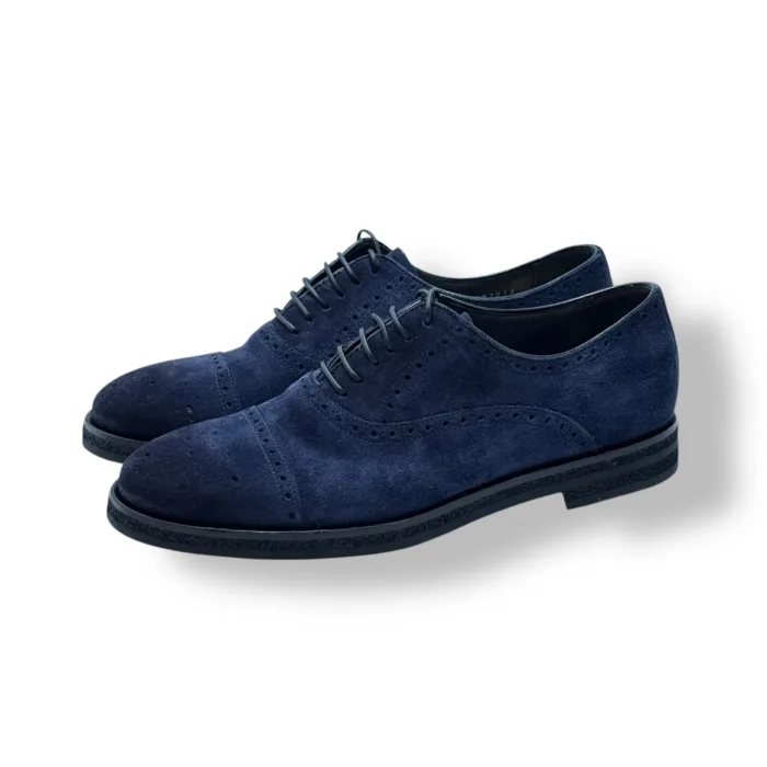 Francesina Uomo Barrett Oxford In Camoscio Blu Fondo Gomma cod. 222U013.7, foto 3 di 5