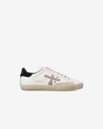 Sneakers Premiata Donna in Pelle Bianca e Laccio Rosa Spoiler Blu art. Stevend 7602