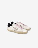 Sneakers Premiata Donna in Pelle Bianca e Laccio Rosa Spoiler Blu art. Stevend 7602 - immagine 4