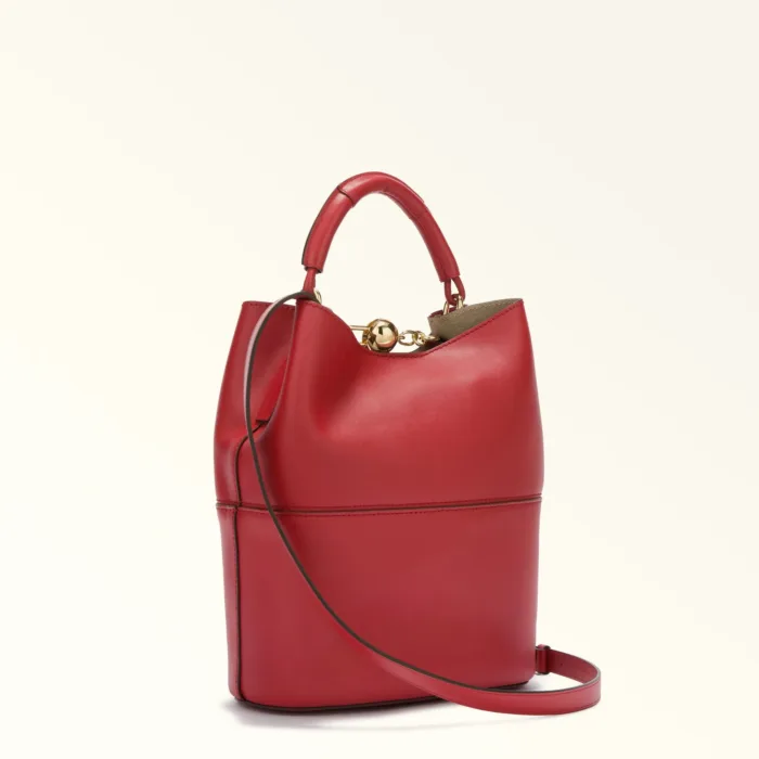 Borsa A Mano Piccola Furla In Pelle Rossa art. Furla Sfera S Bucket Bag WB01679 BX3169 4078S, foto 3 di 5