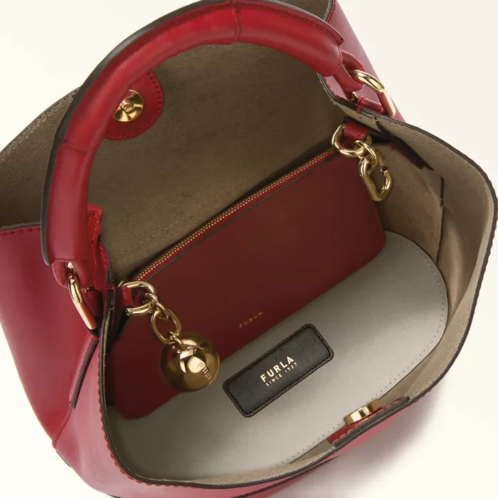 Borsa A Mano Piccola Furla In Pelle Rossa art. Furla Sfera S Bucket Bag WB01679 BX3169 4078S, foto 4 di 5
