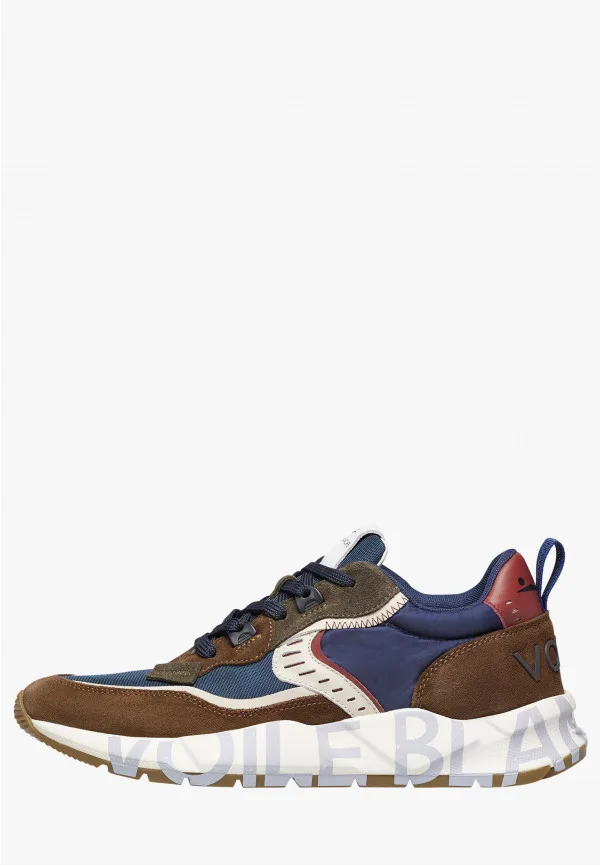 Sneakers Voile Blanche Uomo in Camoscio Marrone e Nylon Blu art. Club 01 Brown Navy 3D74, foto 1 di 5