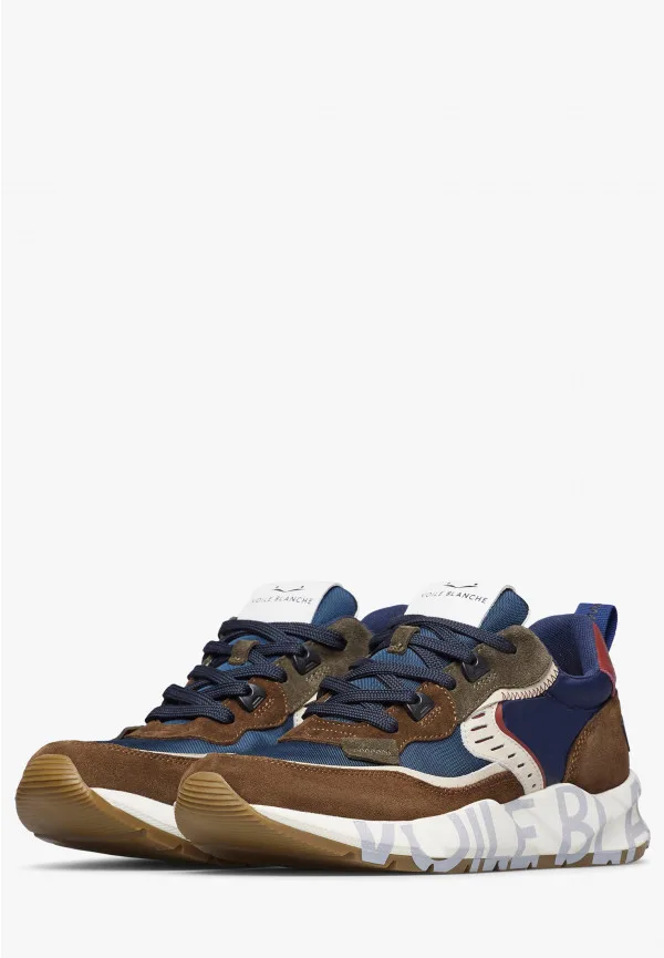 Sneakers Voile Blanche Uomo in Camoscio Marrone e Nylon Blu art. Club 01 Brown Navy 3D74, foto 4 di 5