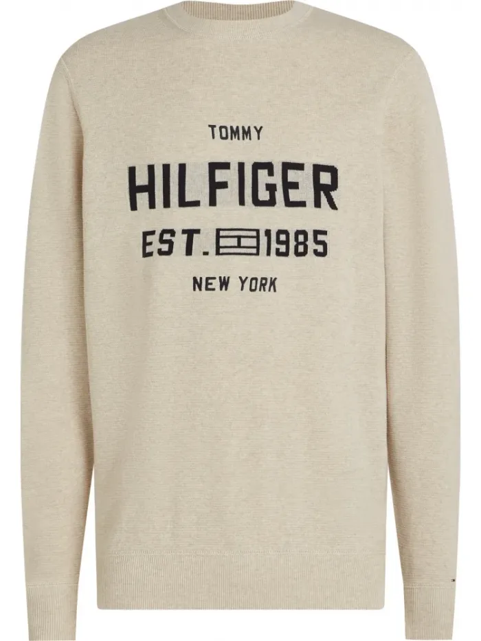 Maglione Girocollo Uomo in Cotone Beige Avorio Tommy Hilfiger art. MW0MW39533 HGF, foto 1 di 3