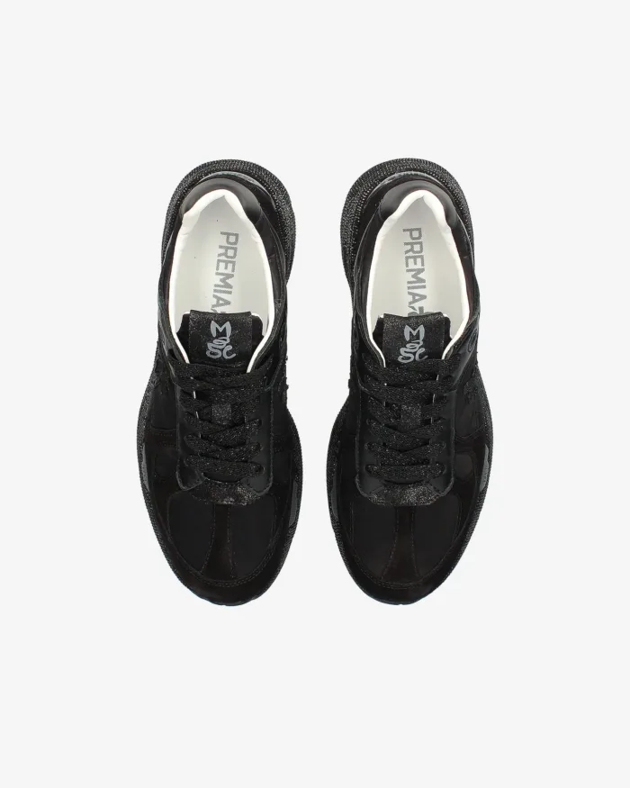 Sneakers Premiata Donna in Camoscio e Pelle Nera, Fondo Strass art. Mased 7094, foto 5 di 5