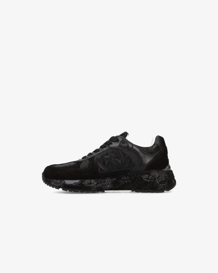 Sneakers Premiata Donna in Camoscio e Pelle Nera, Fondo Strass art. Mased 7094, foto 3 di 5