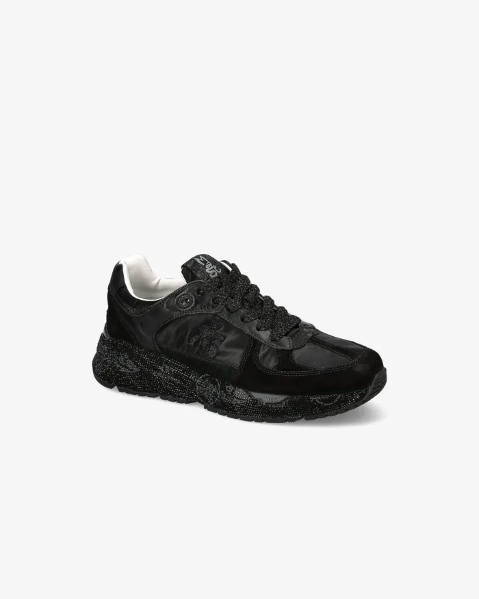 Sneakers Premiata Donna in Camoscio e Pelle Nera, Fondo Strass art. Mased 7094, foto 2 di 5
