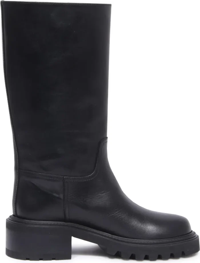 Biker Via Roma 15 in Pelle Nera con V Dorata art. 3997 Tacco H 5cm, foto 3 di 4