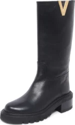 Biker Via Roma 15 in Pelle Nera con V Dorata art. 3997 Tacco H 5cm