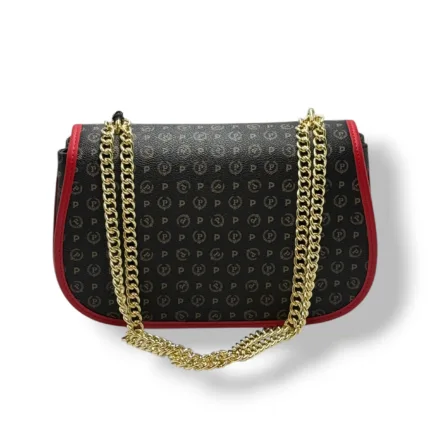 Borsa Pollini Heritage Tracolla in Catena Con Pattina In Pelle Heritage Nera con Dettagli Rossi TE8543PP0NQ1100B