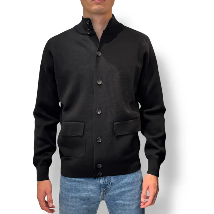 Cardigan Blouson Filippo De Laurentiis in Lana Punto Milano Nero art. BB1MLT WM14M 990, foto 1 di 2
