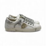 Sneakers Donna Philippe Model Paris Prsx In Pelle Bianca Spoiler  e Dettagli Argento art. PRLD VM04