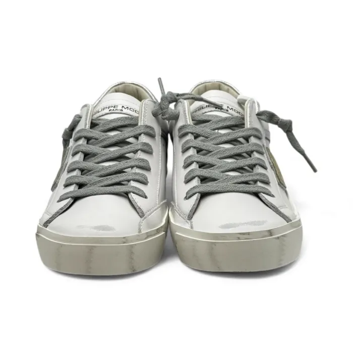 Sneakers Donna Philippe Model Paris Prsx In Pelle Bianca Spoiler  e Dettagli Argento art. PRLD VM04, foto 3 di 5