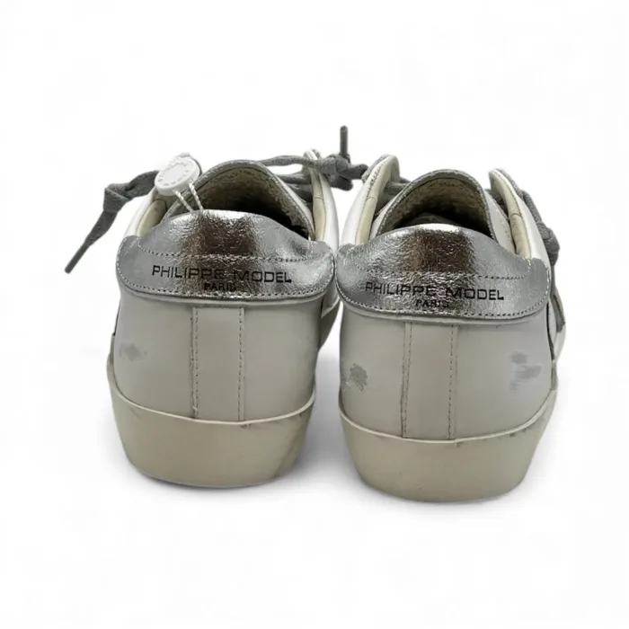 Sneakers Donna Philippe Model Paris Prsx In Pelle Bianca Spoiler  e Dettagli Argento art. PRLD VM04, foto 5 di 5