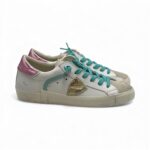 Sneakers Donna Philippe Model Paris Prsx In Pelle Bianca Spoiler Oro Rosa e Linguetta in Camoscio art. PRLD VM05