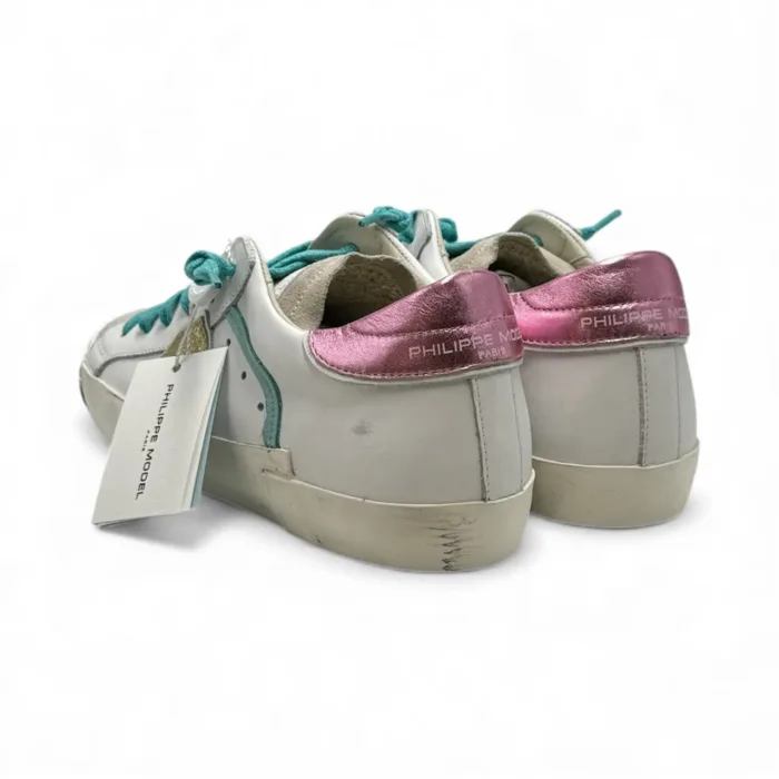 Sneakers Donna Philippe Model Paris Prsx In Pelle Bianca Spoiler Oro Rosa e Linguetta in Camoscio art. PRLD VM05, foto 4 di 5