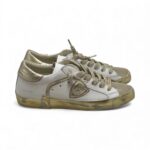 Sneakers Donna Philippe Model Paris Prsx In Pelle Bianca Spoiler e Dettagli Oro art. PRLD VMM1