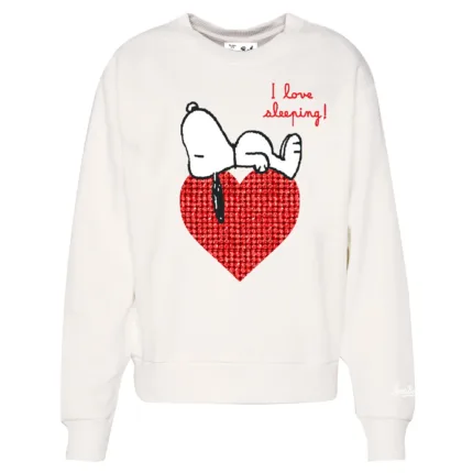 Felpa Girocollo Mc2 Saint Barth Bianca art. Stardust W Snoopy Sleeping 10 Strass Emb