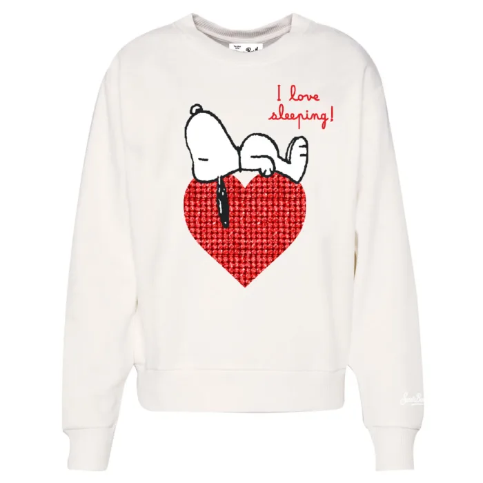 Felpa Girocollo Mc2 Saint Barth Bianca art. Stardust W Snoopy Sleeping 10 Strass Emb, foto 1 di 1