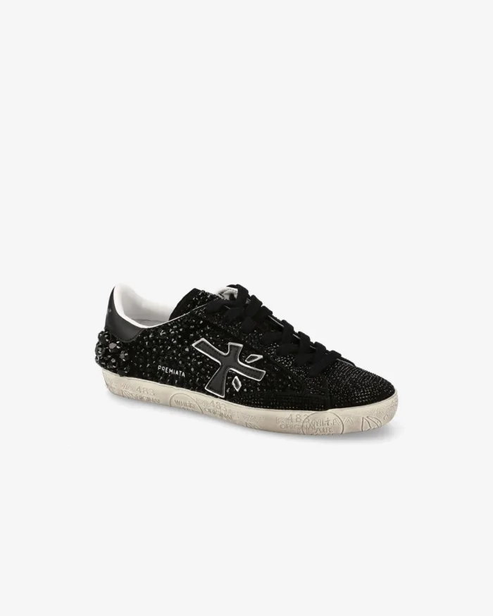 Sneakers Premiata Donna in Camoscio Nero e Strass art. Stevend 7847, foto 2 di 5